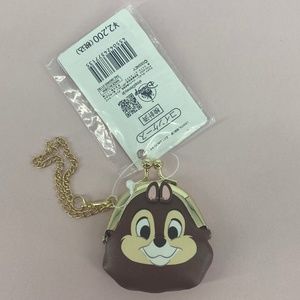 NWT NEW Disney Japan Chip N Dale Gold & Faux Leather Clasped Mini Coin Pouch